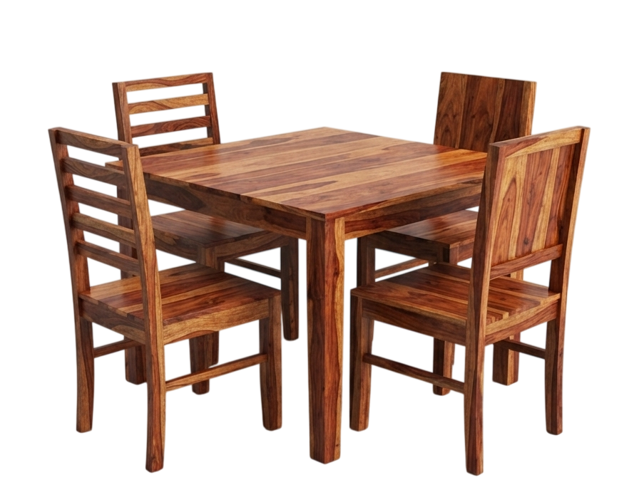 Sheesham wood dining table with four ladder-back chairs